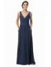 Slim V Neck Navy Blue Chiffon Bridesmaid Dress